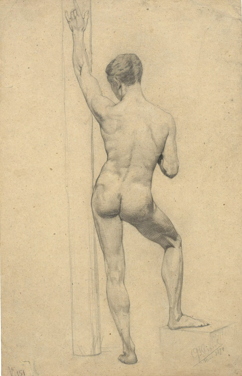 Muscular Male Academy Model, back view by Gustav Klimt